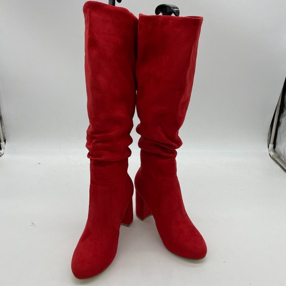 Shoes - Women Round Closed Toe Chunky High Heels Suede Long Boot